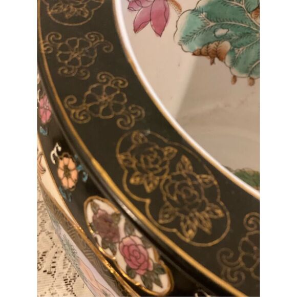 Vintage￼Mandarin Family Porcelain Fishbowl Planter Chinese Vase Hand Painted - Picture 12 of 12